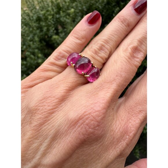 Charlie & Marcelle One of a Kind Jumbo Gumdrop Three Stone Cabochon Ring Pink - Picture 2 of 10